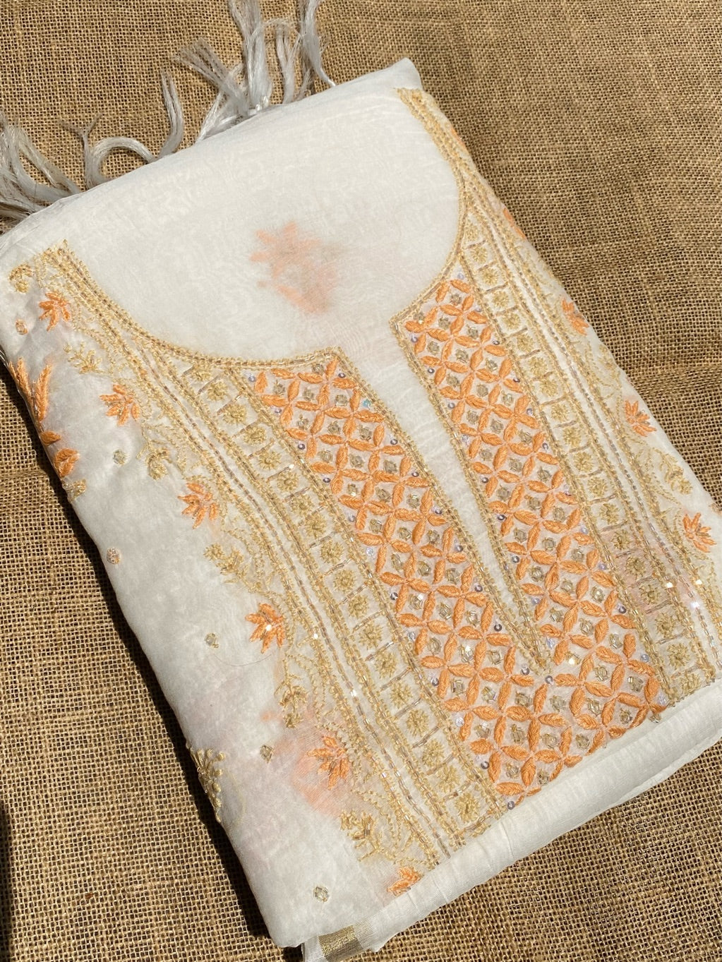 Creamy White Mul Chanderi Unstich Dress