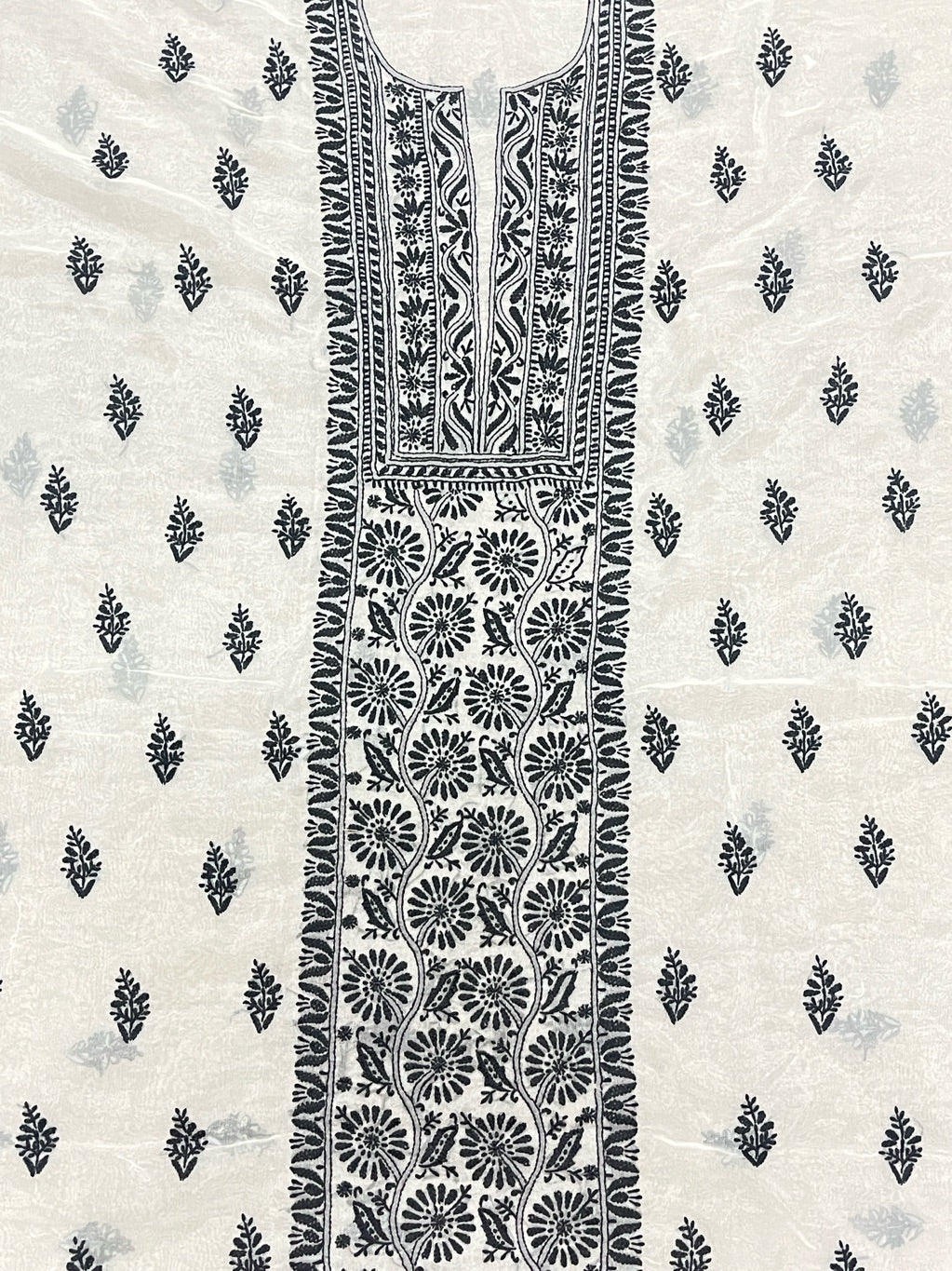 Premium Chikankari White/BlackOrganza Kurta Dupatta Set