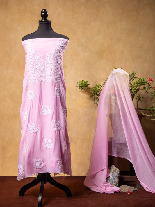 Pink Modal Chikankari Unstiched Dress Material