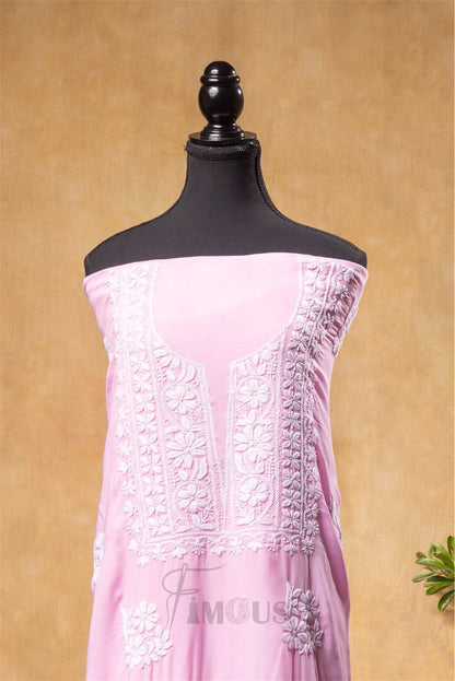 Pink Modal Chikankari Unstiched Dress Material - Famous Chikankari