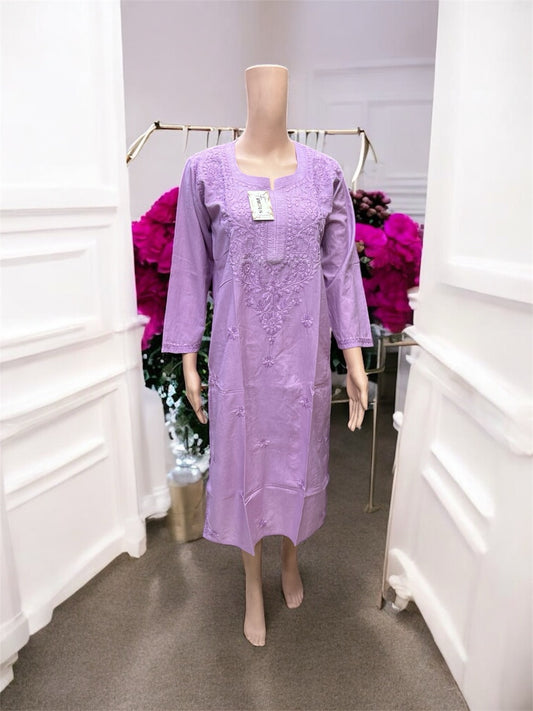 Purple Chikankari Kurti in Soft Mul Cotton - Famous Chikankari
