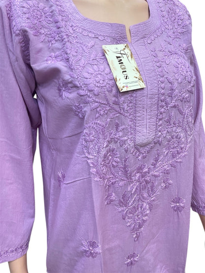 Purple Chikankari Kurti in Soft Mul Cotton - Famous Chikankari