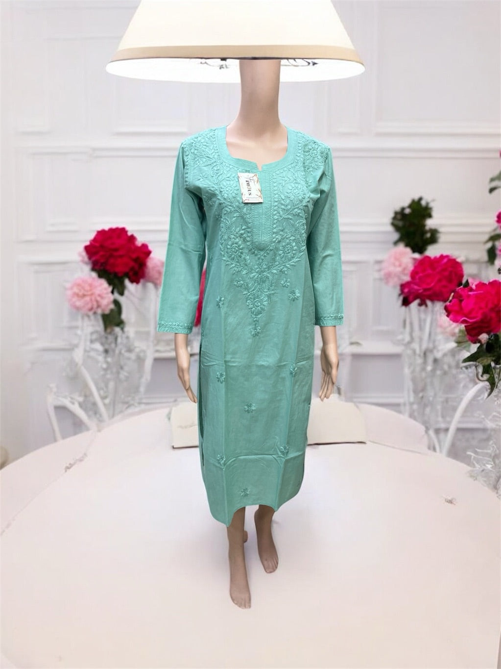 Mint Green Chikankari Kurti in Soft Mul Cotton