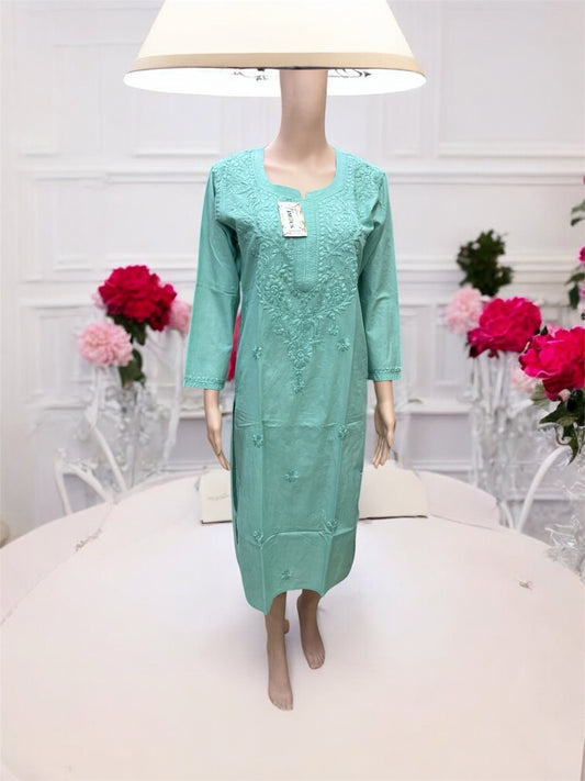 Mint Green Chikankari Kurti in Soft Mul Cotton - Famous Chikankari