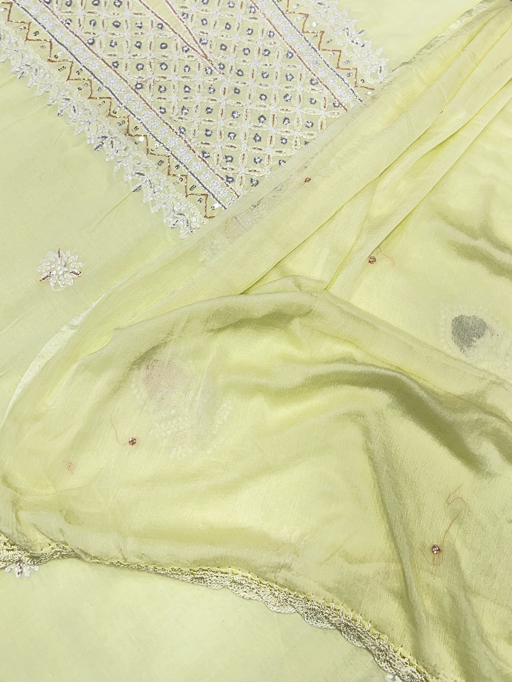 Limegreen Chikankari Unstiched Cotton Dress Material