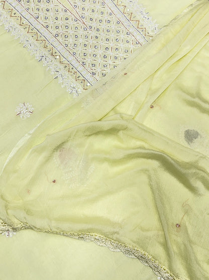 Limegreen Chikankari Unstiched Cotton Dress Material - Famous Chikankari