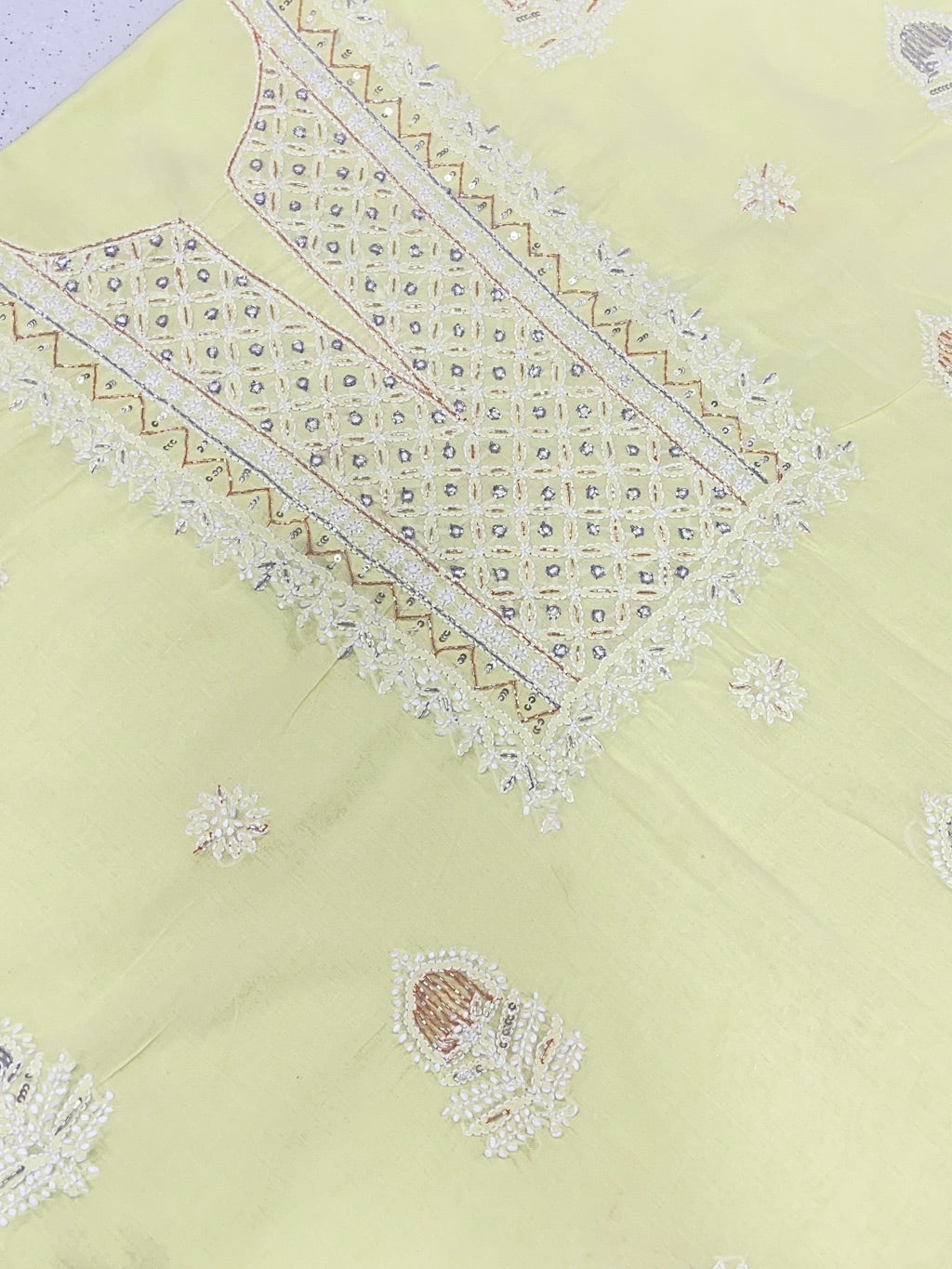 Limegreen Chikankari Unstiched Cotton Dress Material