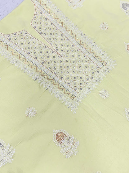 Limegreen Chikankari Unstiched Cotton Dress Material - Famous Chikankari