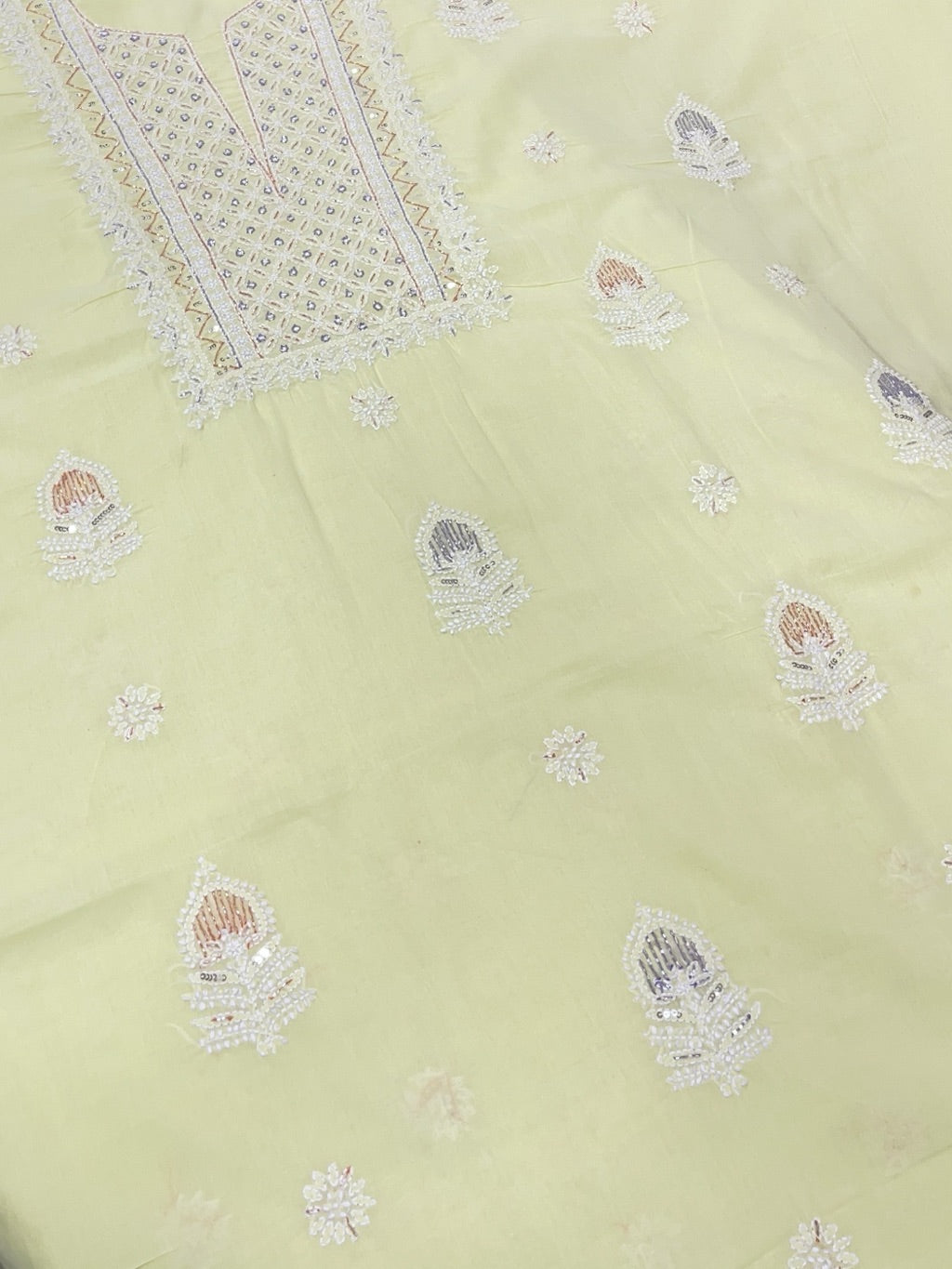Limegreen Chikankari Unstiched Cotton Dress Material