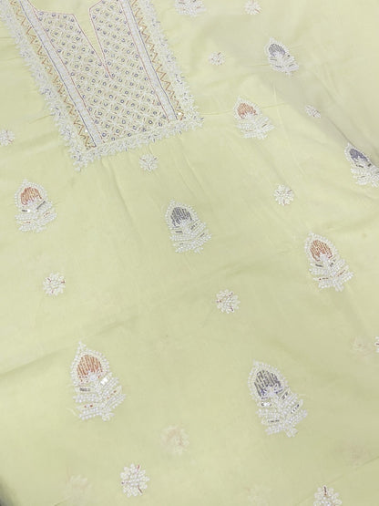 Limegreen Chikankari Unstiched Cotton Dress Material - Famous Chikankari