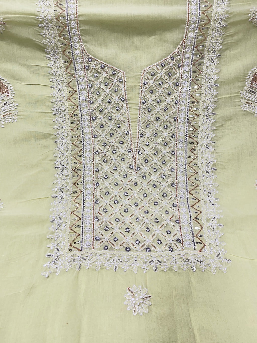 Limegreen Chikankari Unstiched Cotton Dress Material