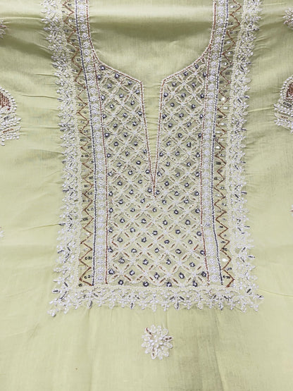Limegreen Chikankari Unstiched Cotton Dress Material - Famous Chikankari