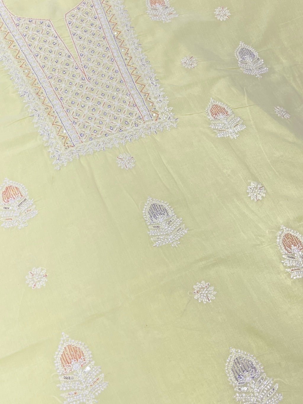 Limegreen Chikankari Unstiched Cotton Dress Material