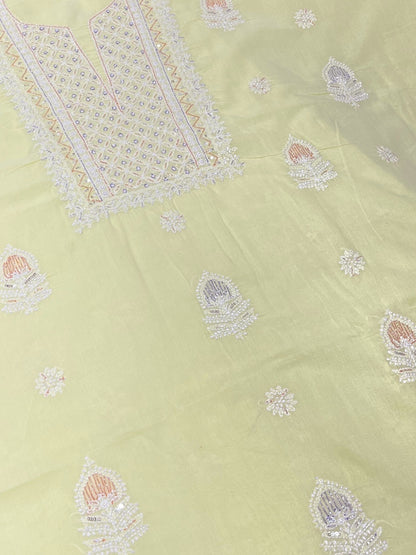 Limegreen Chikankari Unstiched Cotton Dress Material - Famous Chikankari