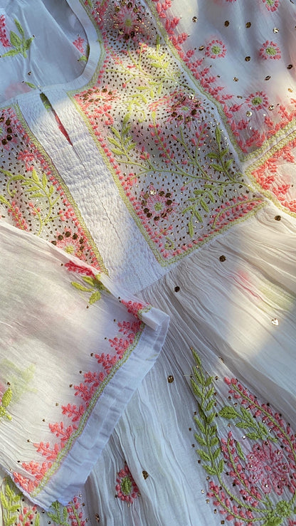 Aafreen Handcrafted Chikankari Mukaish Gown Set - Famous Chikankari