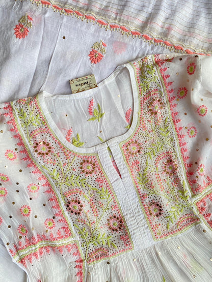Aafreen Handcrafted Chikankari Mukaish Gown Set - Famous Chikankari
