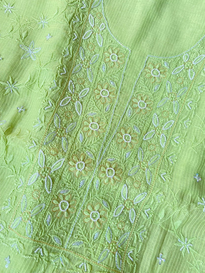 Tabassum Chikankari Jaal Work Unstiched Kurta Dupatta Set - Famous Chikankari