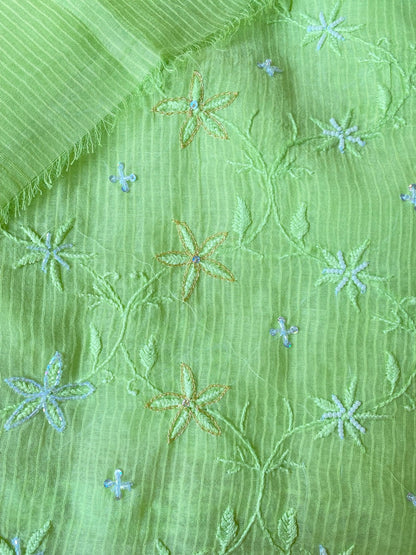 Tabassum Chikankari Jaal Work Unstiched Kurta Dupatta Set - Famous Chikankari