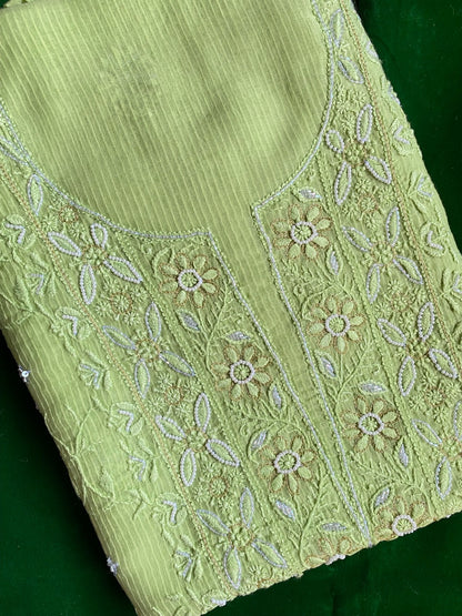 Tabassum Chikankari Jaal Work Unstiched Kurta Dupatta Set - Famous Chikankari
