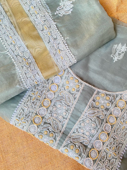 Mahim Premium Grey Chikankari Unstiched Dress - Famous Chikankari