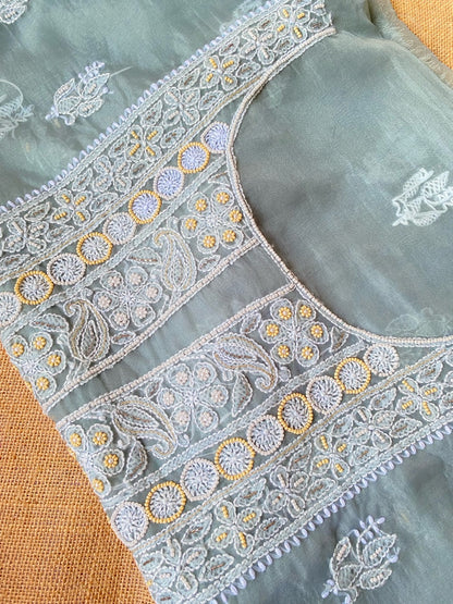 Mahim Premium Grey Chikankari Unstiched Dress - Famous Chikankari