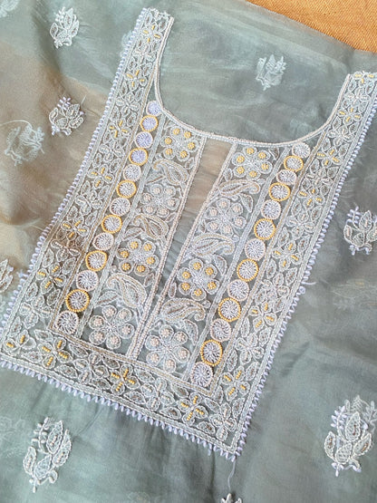 Mahim Premium Grey Chikankari Unstiched Dress - Famous Chikankari