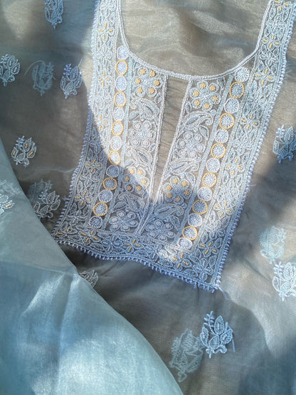 Mahim Premium Grey Chikankari Unstiched Dress - Famous Chikankari