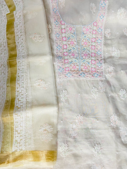 Mahim Premium Off White Chikankari Unstiched Dress - Famous Chikankari