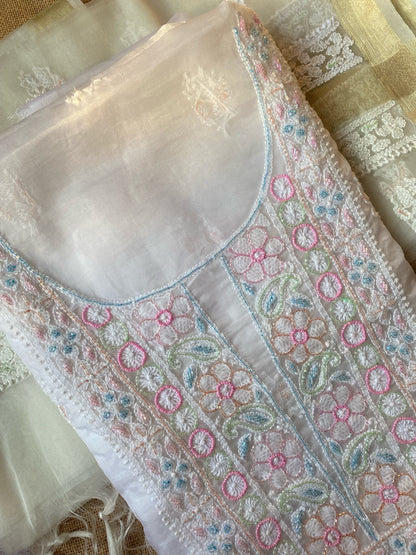 Mahim Premium Off White Chikankari Unstiched Dress - Famous Chikankari