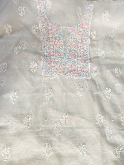 Mahim Premium Off White Chikankari Unstiched Dress - Famous Chikankari