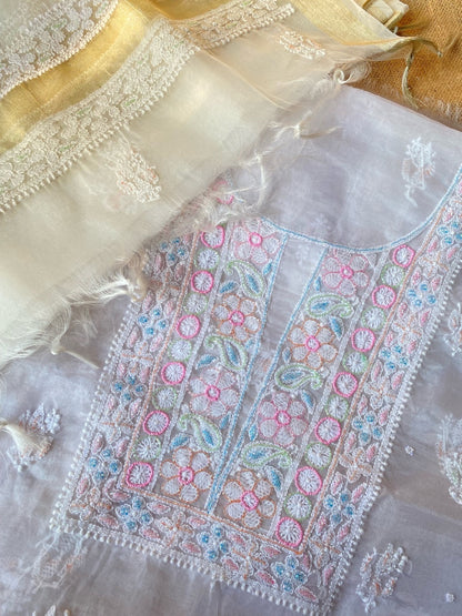 Mahim Premium Off White Chikankari Unstiched Dress - Famous Chikankari