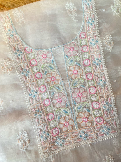 Mahim Premium Off White Chikankari Unstiched Dress - Famous Chikankari