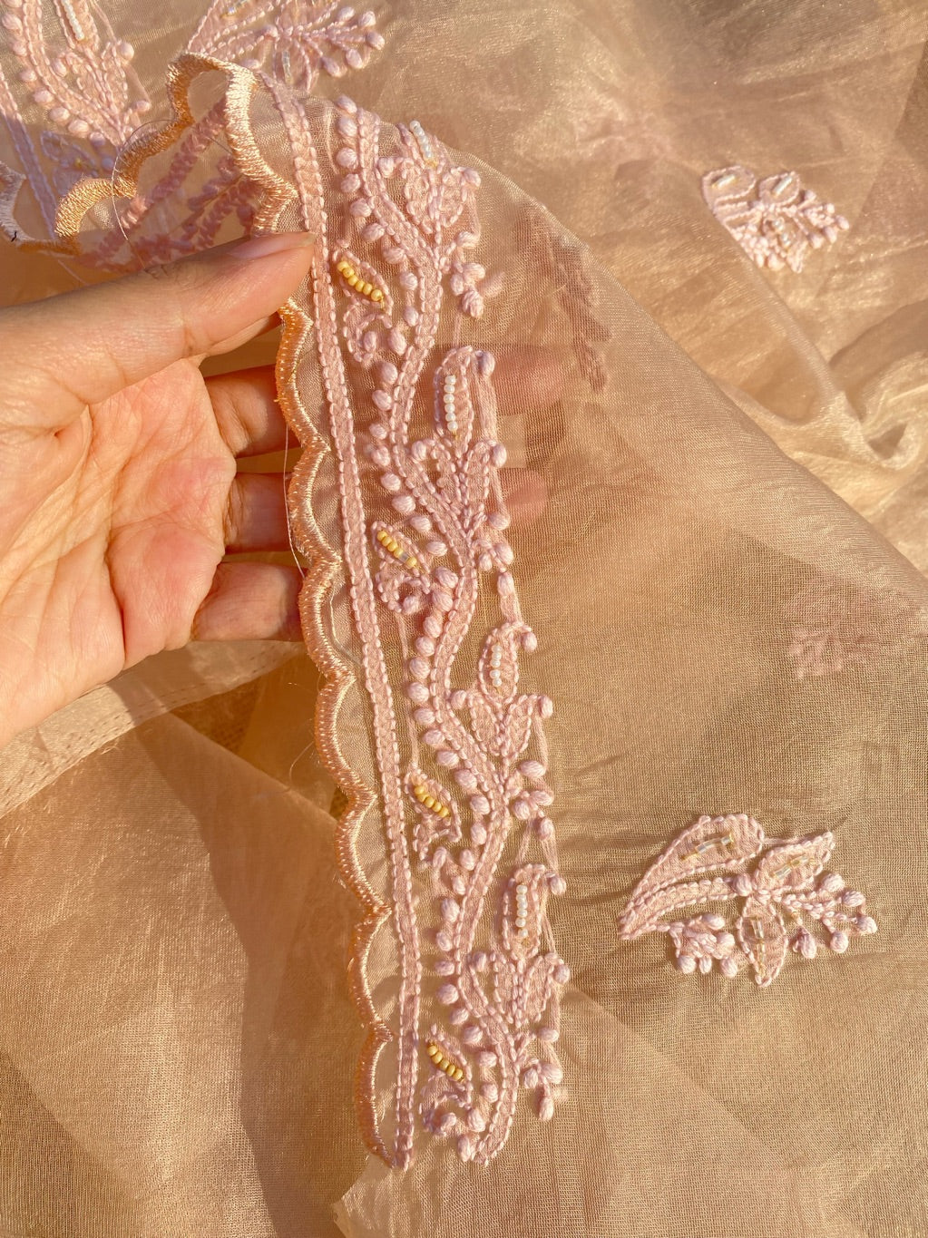 Karizma Premium Peach Chikankari Unstiched Dress