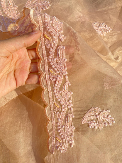 Karizma Premium Peach Chikankari Unstiched Dress - Famous Chikankari