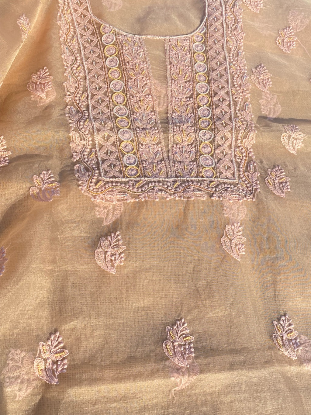 Karizma Premium Peach Chikankari Unstiched Dress