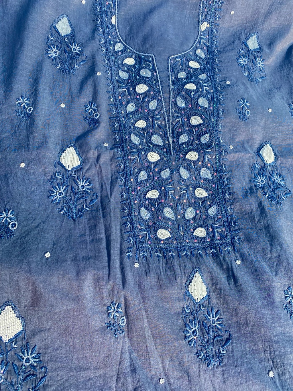 Slate Grey Chikankari Unstitched Kurta Dupatta Set