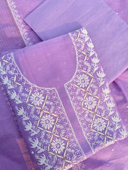 Purple Chikankari Unstitched Kurta Dupatta Set - Famous Chikankari