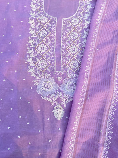 Purple Chikankari Unstitched Kurta Dupatta Set - Famous Chikankari
