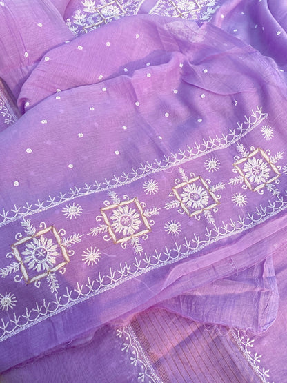 Purple Chikankari Unstitched Kurta Dupatta Set - Famous Chikankari