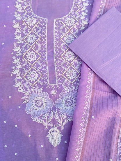 Purple Chikankari Unstitched Kurta Dupatta Set - Famous Chikankari