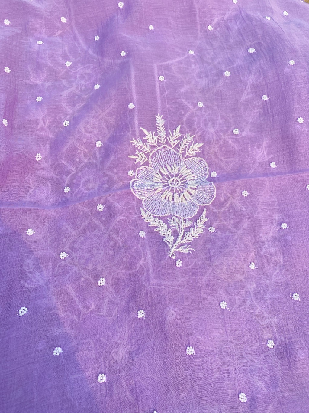 Purple Chikankari Unstitched Kurta Dupatta Set