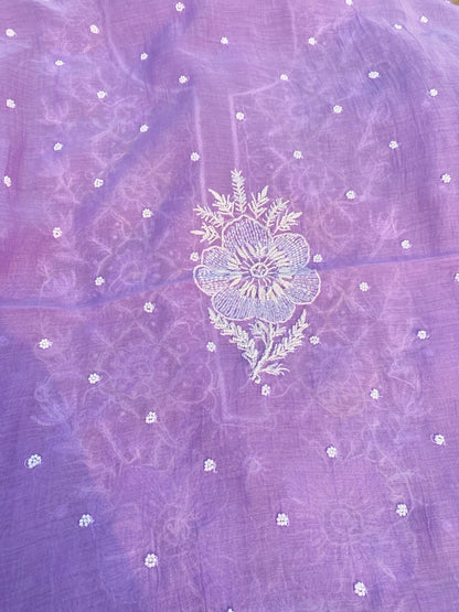 Purple Chikankari Unstitched Kurta Dupatta Set - Famous Chikankari