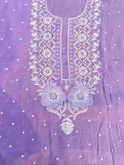 Purple Chikankari Unstitched Kurta Dupatta Set - Famous Chikankari