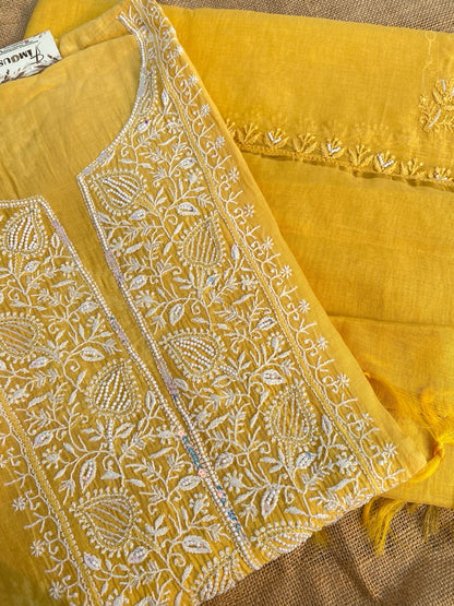 Jashn Handcrafted Chikankari Semi Stiched Kurta Dupatta Set - Famous Chikankari