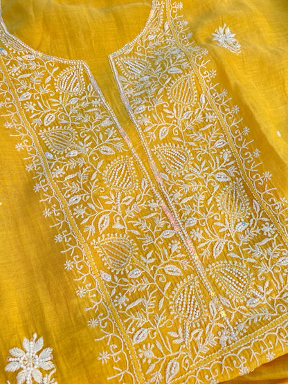 Jashn Handcrafted Chikankari Semi Stiched Kurta Dupatta Set - Famous Chikankari