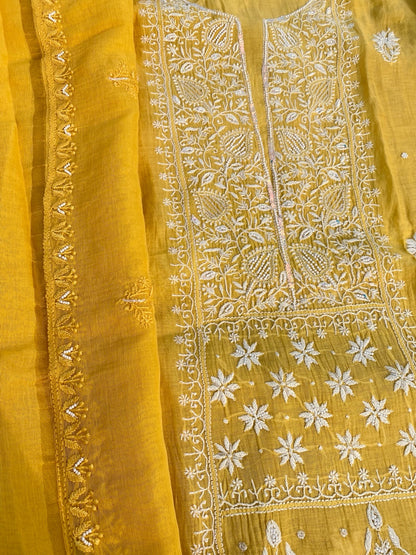 Jashn Handcrafted Chikankari Semi Stiched Kurta Dupatta Set - Famous Chikankari