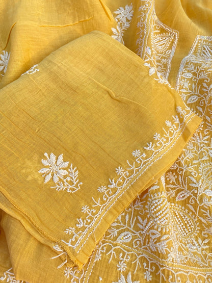 Jashn Handcrafted Chikankari Semi Stiched Kurta Dupatta Set - Famous Chikankari