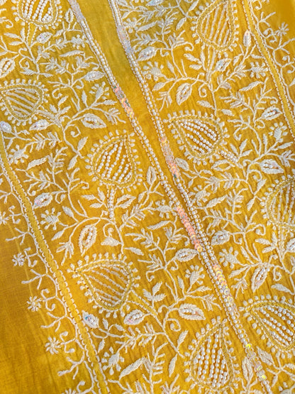 Jashn Handcrafted Chikankari Semi Stiched Kurta Dupatta Set - Famous Chikankari