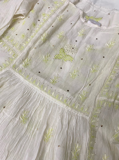 Aafreen Off White Handcrafted Chikankari Mukaish Gown Set - Famous Chikankari
