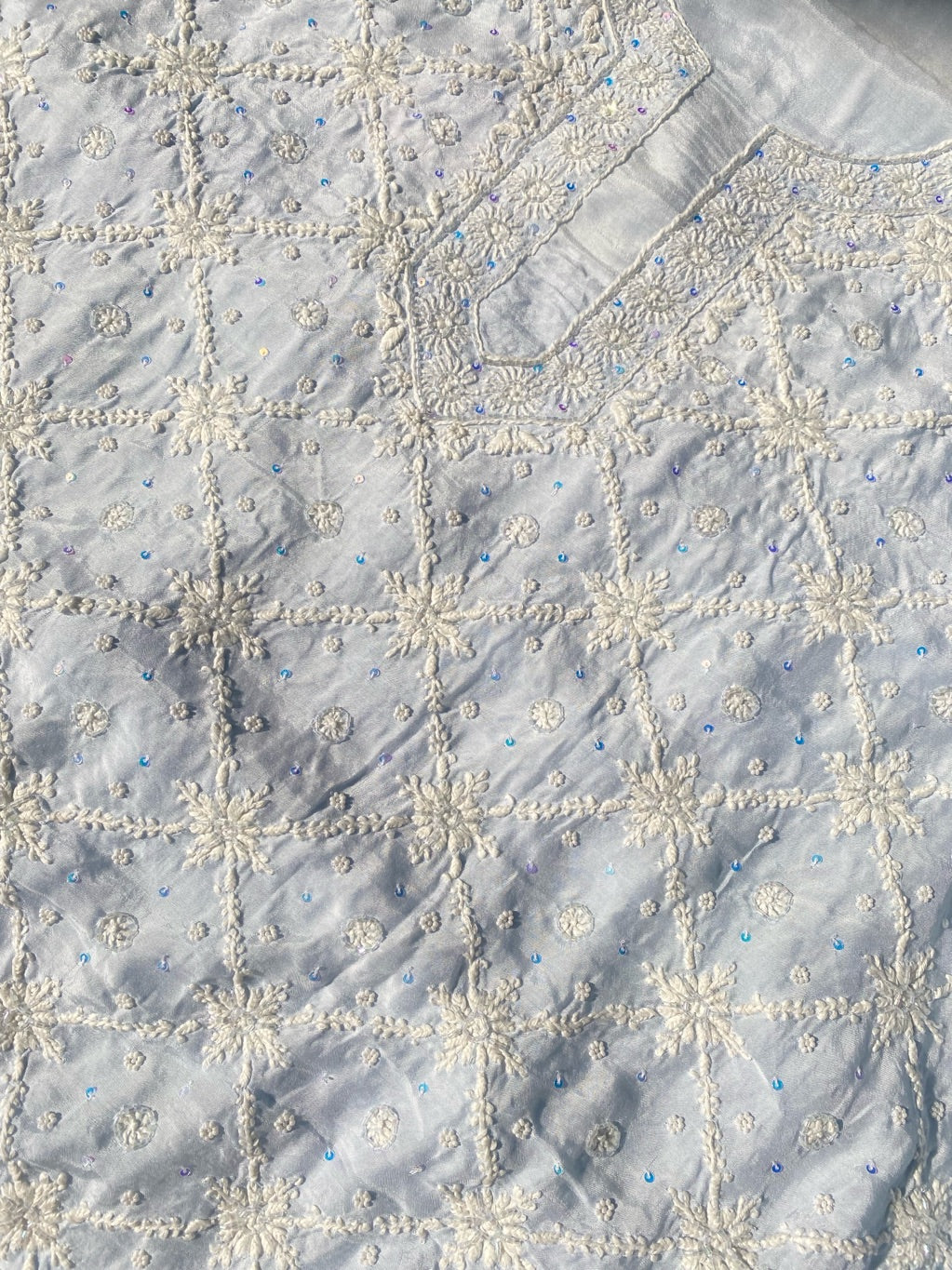 Zaanya Unstiched Powder Blue Chikankari Kurta Dupatta